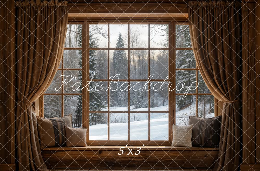 Kate Hiver Fenêtre Scène de neige Rideau Toile de fond conçue par Emetselch - Kate Backdrop FR