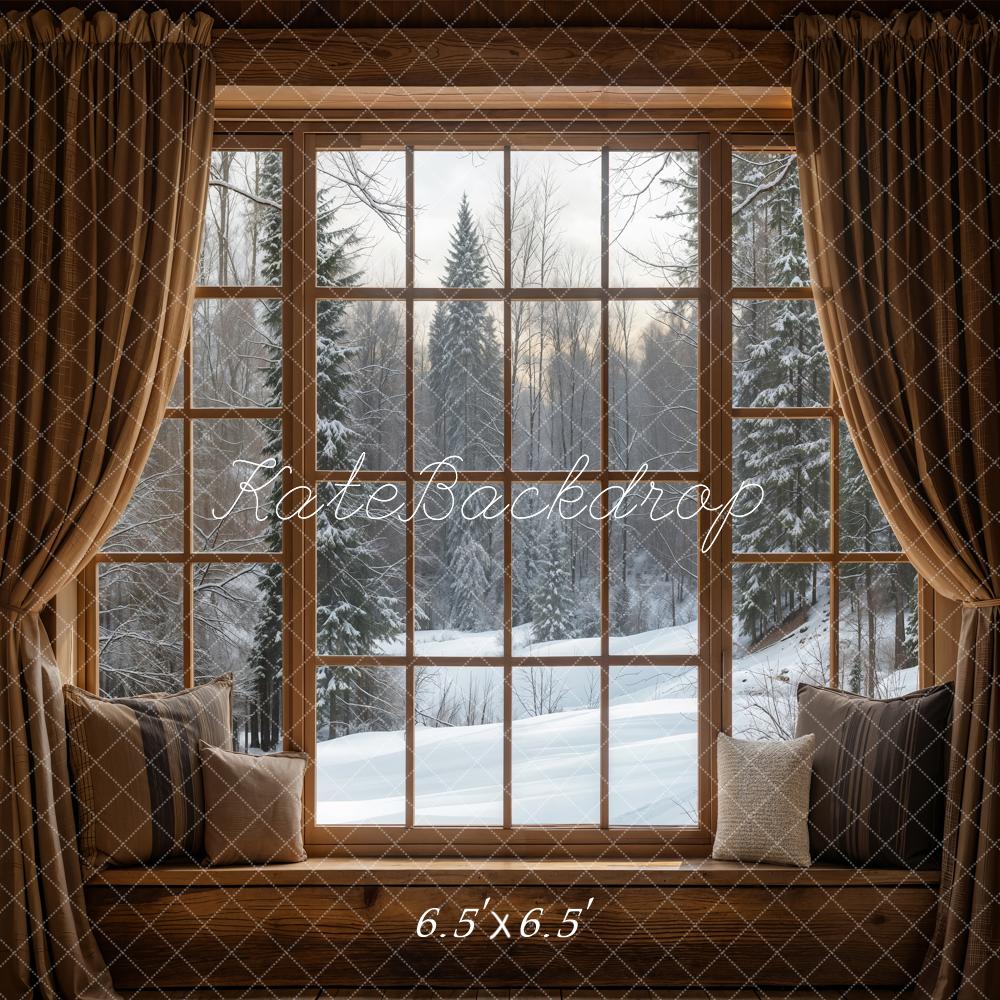 Kate Hiver Fenêtre Scène de neige Rideau Toile de fond conçue par Emetselch - Kate Backdrop FR