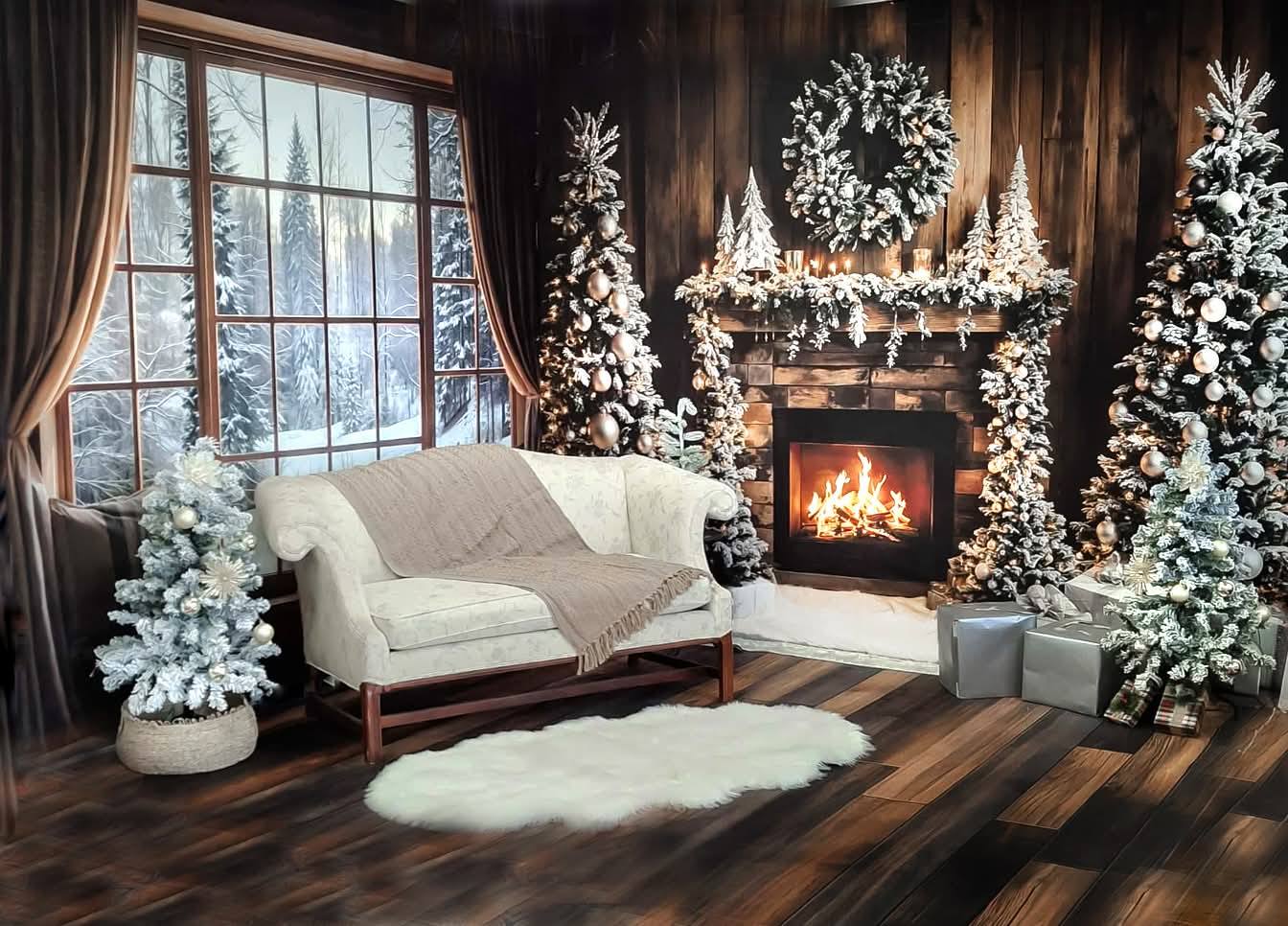 Kate Arbre de Noël Cheminée Mur en bois Ensemble de chambre - Kate Backdrop FR