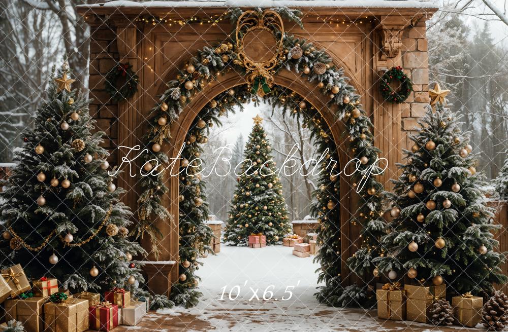 Kate Sapin de Noël Rétro Arche Neige Cadeaux Toile de fond conçue par Emetselch - Kate Backdrop FR