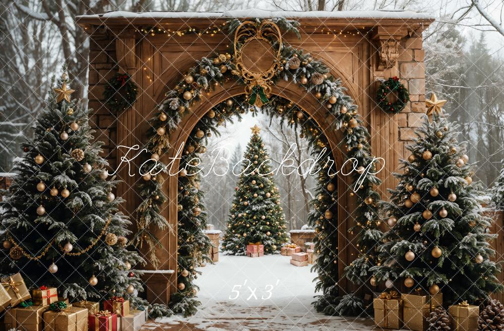 Kate Sapin de Noël Rétro Arche Neige Cadeaux Toile de fond conçue par Emetselch - Kate Backdrop FR