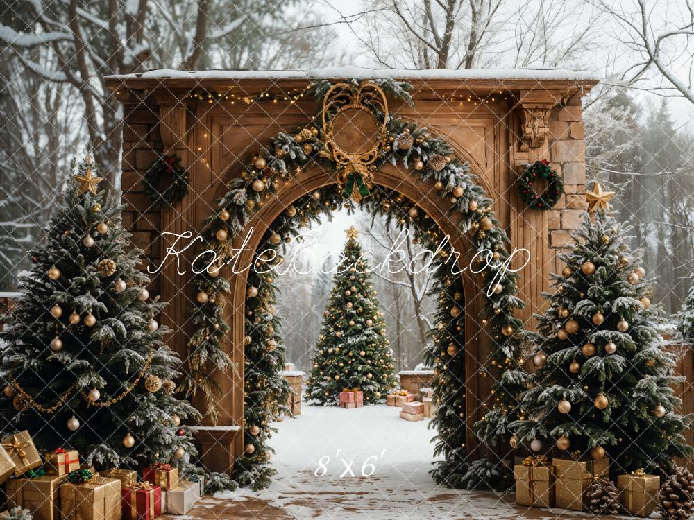 Kate Sapin de Noël Rétro Arche Neige Cadeaux Toile de fond conçue par Emetselch - Kate Backdrop FR