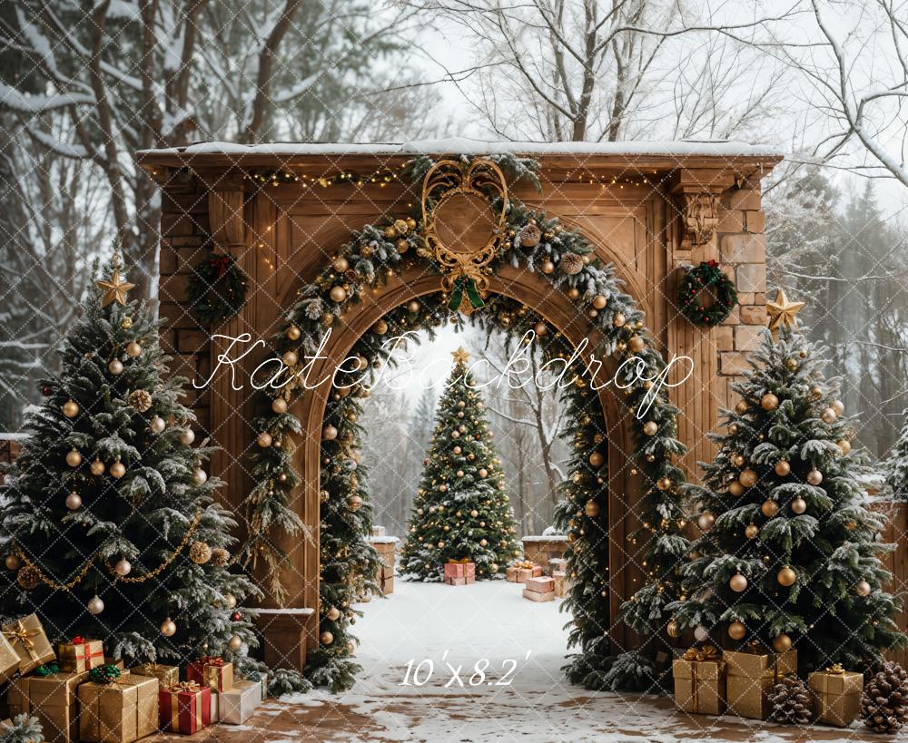 Kate Sapin de Noël Rétro Arche Neige Cadeaux Toile de fond conçue par Emetselch - Kate Backdrop FR