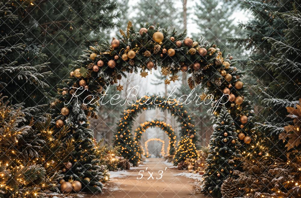 Kate Arbre de Noël Voûte Forêt Décors Doré Toile de fond conçue par Emetselch - Kate Backdrop FR