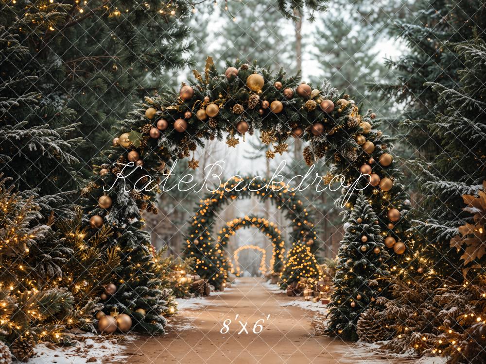 Kate Arbre de Noël Voûte Forêt Décors Doré Toile de fond conçue par Emetselch - Kate Backdrop FR