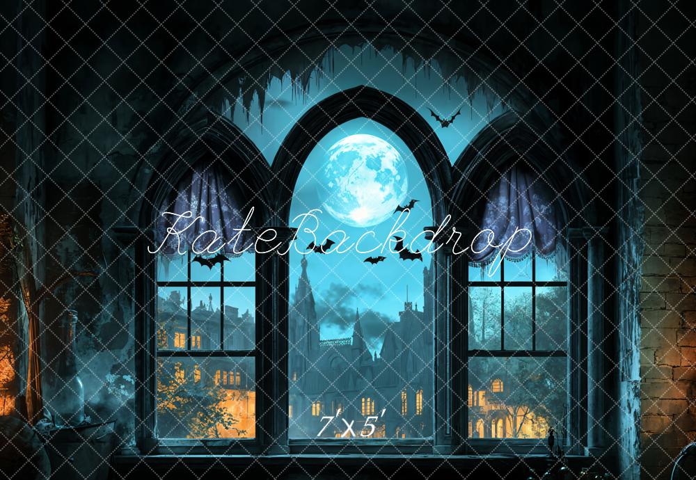 Kate Halloween Château gothique Lune Fenêtre Toile de fond conçue par Emetselch - Kate Backdrop FR