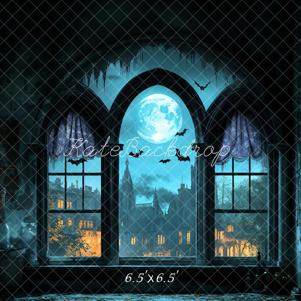 Kate Halloween Château gothique Lune Fenêtre Toile de fond conçue par Emetselch - Kate Backdrop FR