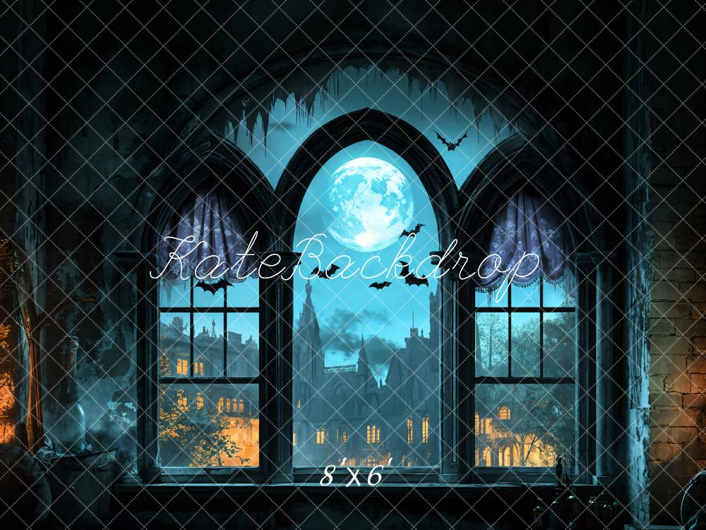 Kate Halloween Château gothique Lune Fenêtre Toile de fond conçue par Emetselch - Kate Backdrop FR