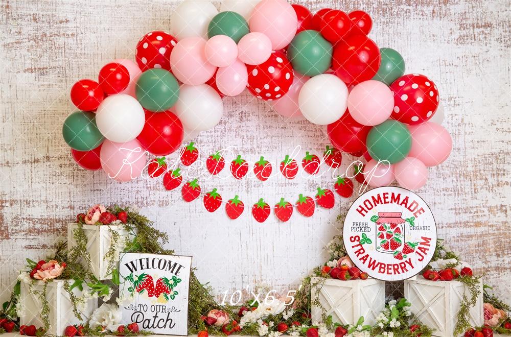 Kate Fraise Rouge Arche de ballons Cake smash Toile de fond conçue par Megan Leigh - Kate Backdrop FR