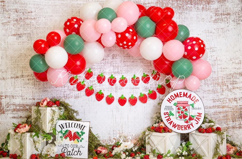 Kate Fraise Rouge Arche de ballons Cake smash Toile de fond conçue par Megan Leigh - Kate Backdrop FR