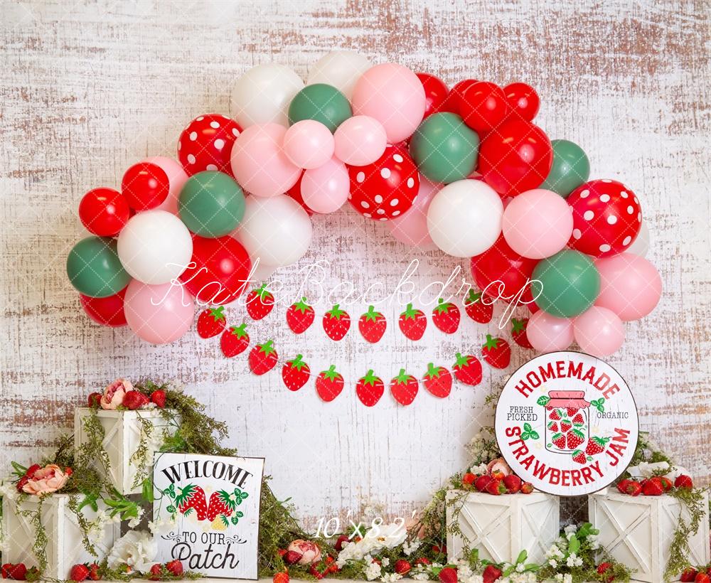 Kate Fraise Rouge Arche de ballons Cake smash Toile de fond conçue par Megan Leigh - Kate Backdrop FR