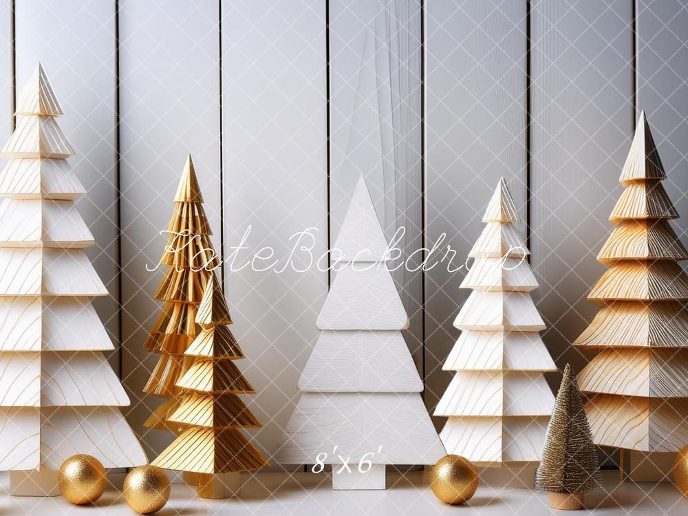 Kate Sapins de Noël en Bois Blanc Doré Toile de fond conçue par Megan Leigh - Kate Backdrop FR