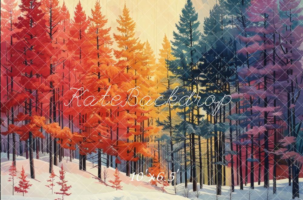Kate Coloré Pin Forêt Neige Toile de fond conçue par Megan Leigh - Kate Backdrop FR