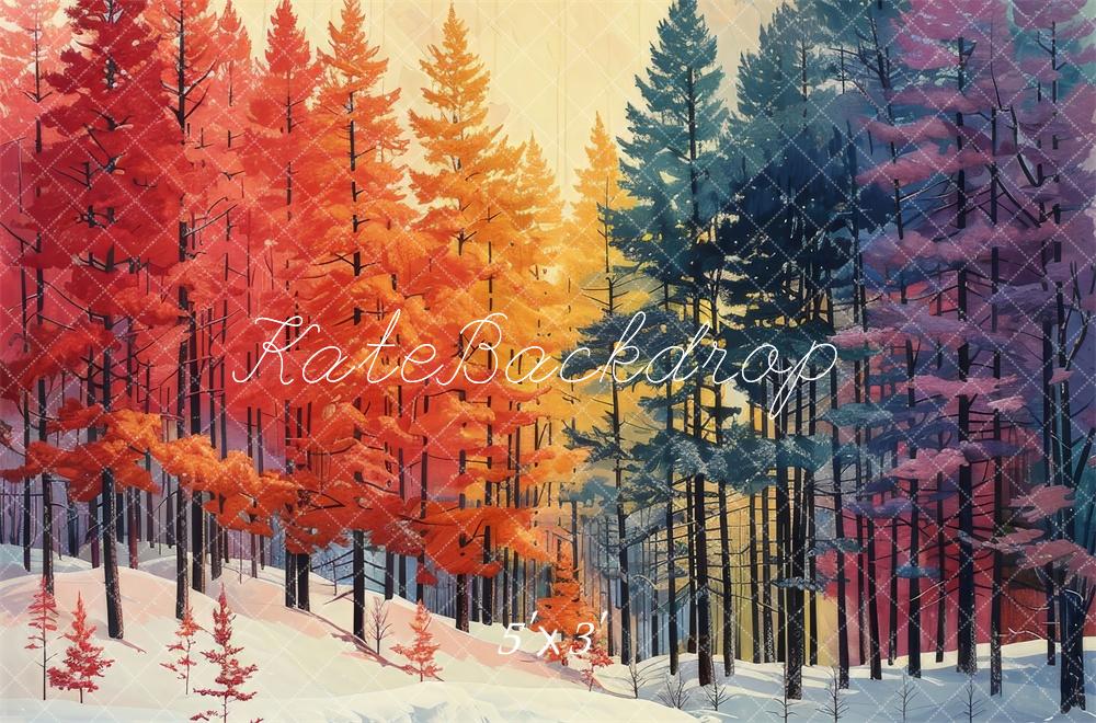 Kate Coloré Pin Forêt Neige Toile de fond conçue par Megan Leigh - Kate Backdrop FR