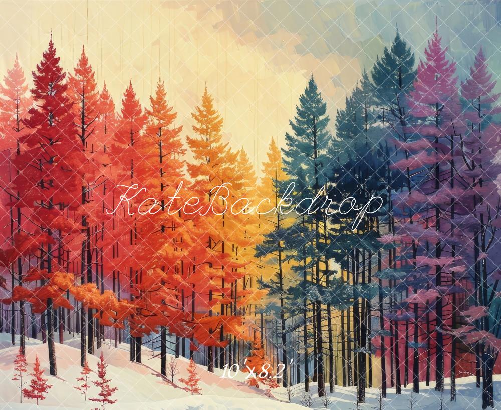 Kate Coloré Pin Forêt Neige Toile de fond conçue par Megan Leigh - Kate Backdrop FR