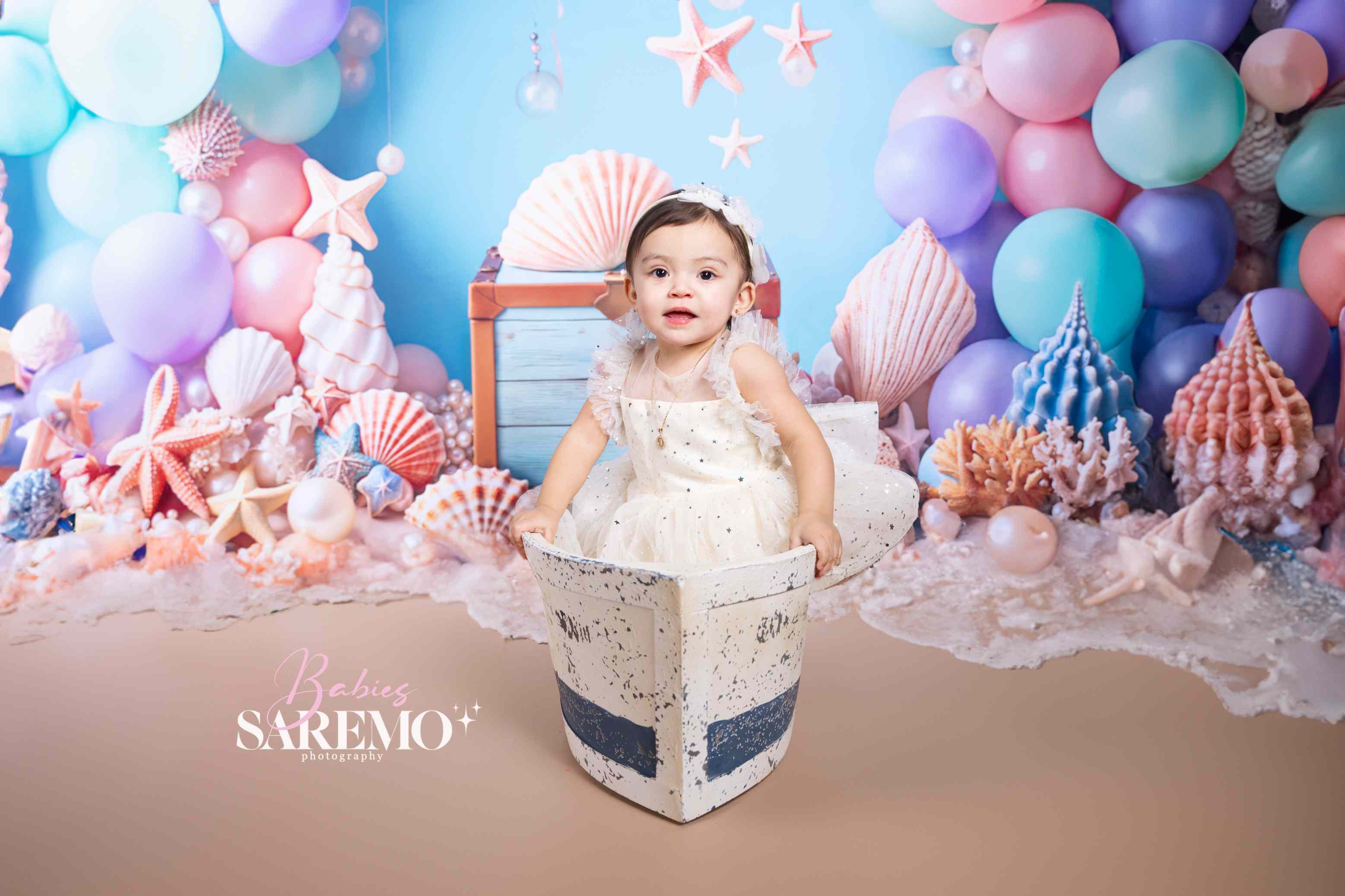 Kate Cake smash Mer Coloré Ballons Coquille Toile de fond conçue par Emetselch - Kate Backdrop FR