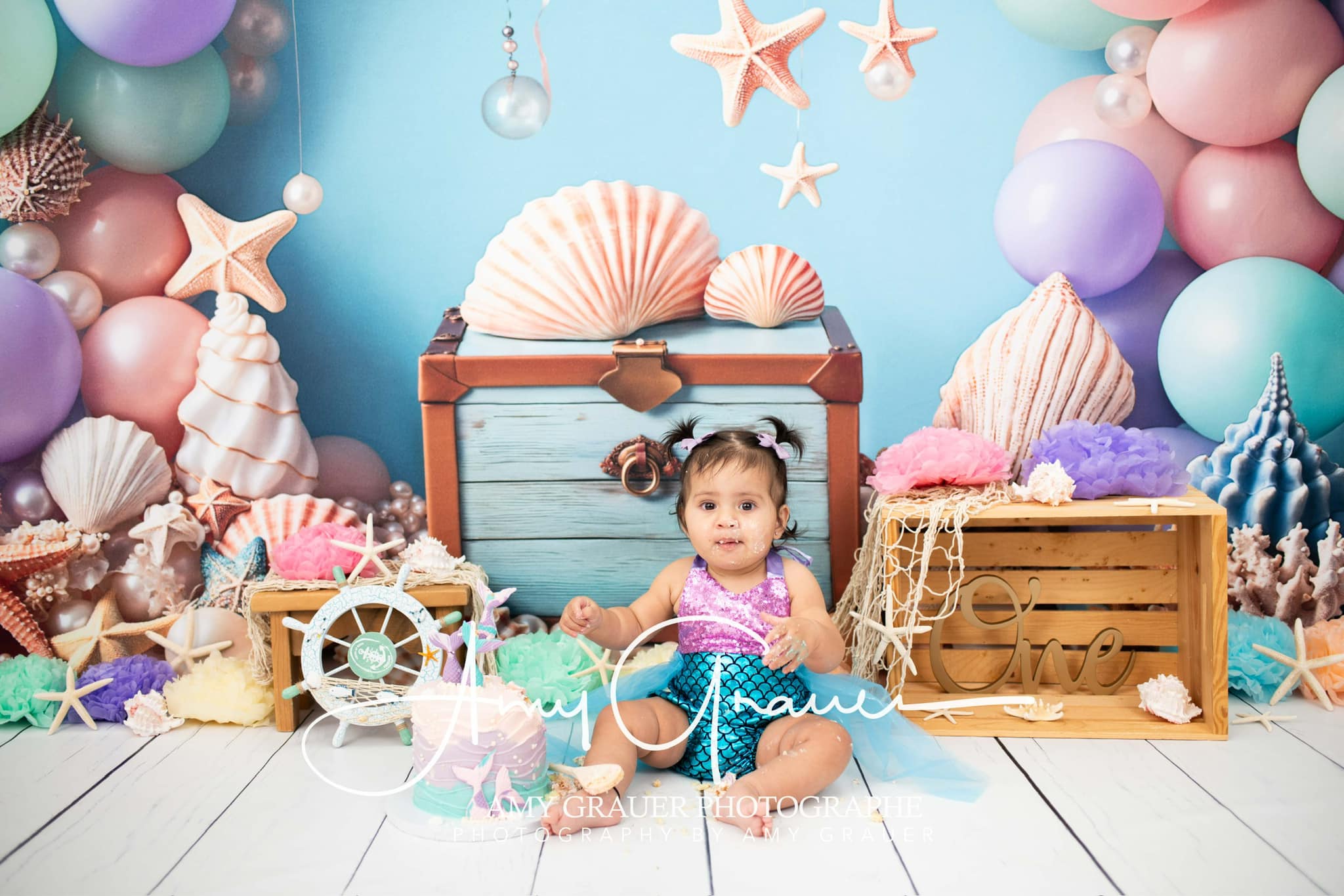 Kate Cake smash Mer Coloré Ballons Coquille Toile de fond conçue par Emetselch - Kate Backdrop FR