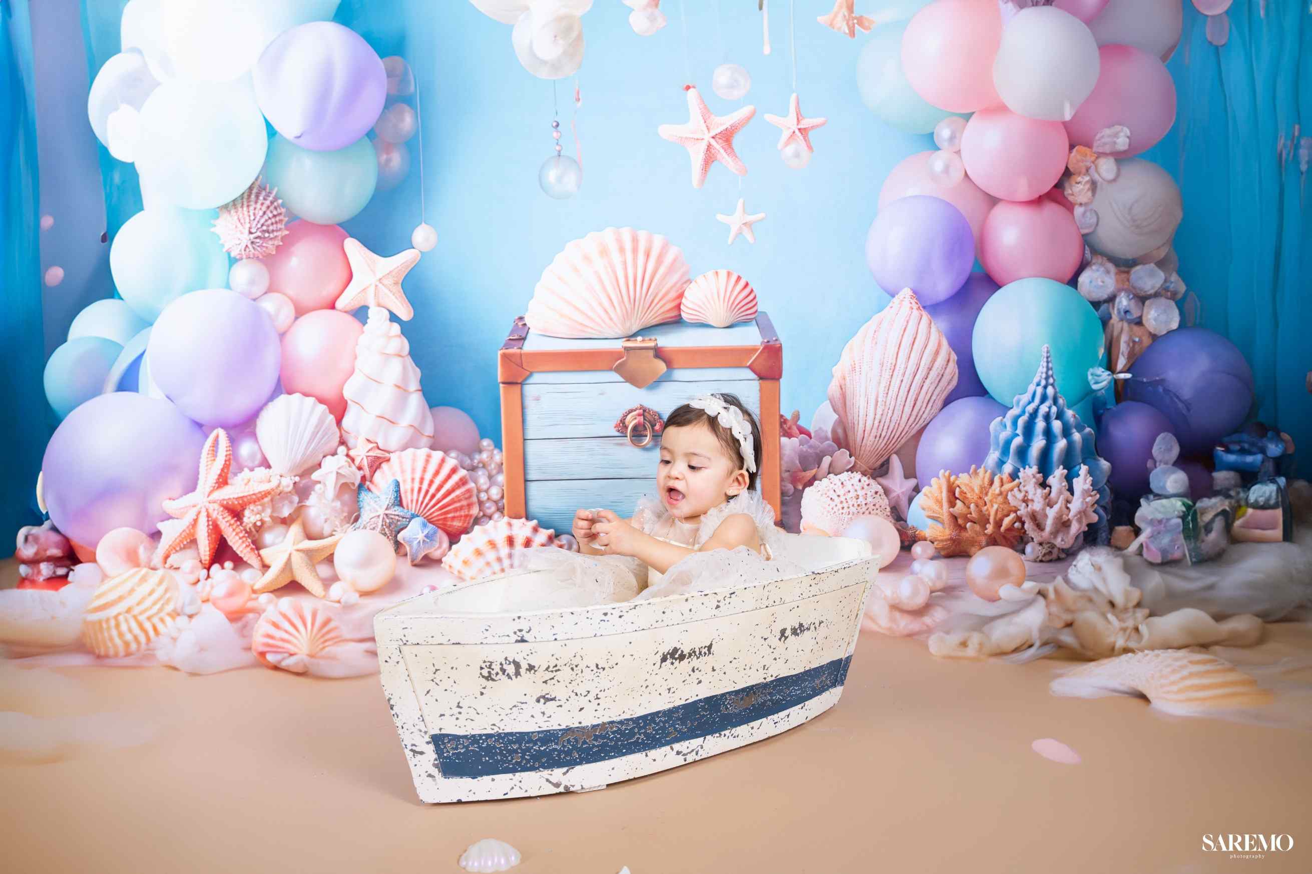 Kate Cake smash Mer Coloré Ballons Coquille Toile de fond conçue par Emetselch - Kate Backdrop FR