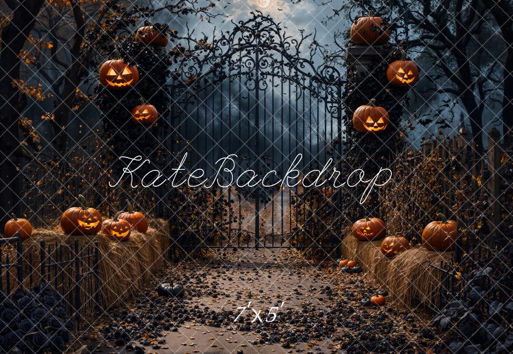 Kate Halloween Nuit Citrouille Porte Rétro Toile de fond conçue par Emetselch - Kate Backdrop FR