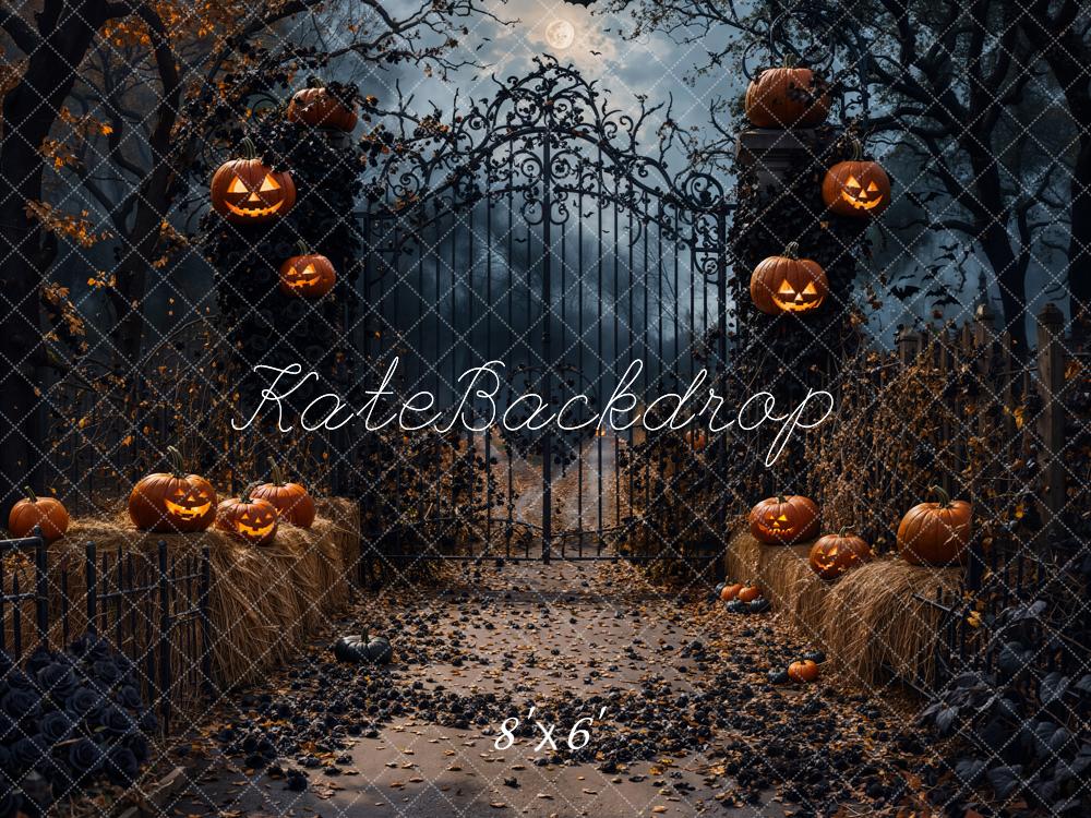 Kate Halloween Nuit Citrouille Porte Rétro Toile de fond conçue par Emetselch - Kate Backdrop FR