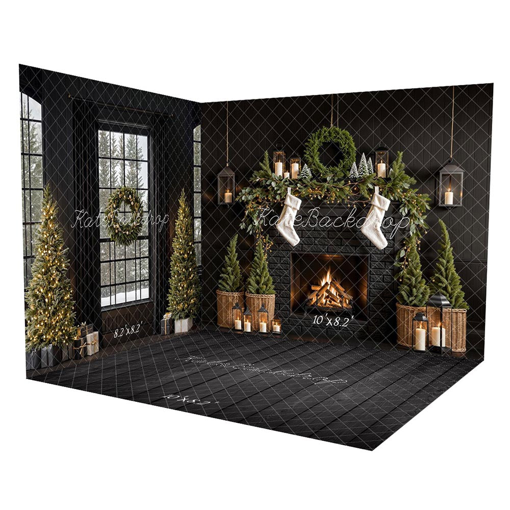 Kate Sapin de Noël Cheminée Fenêtre Noir Ensemble de chambre (8pix8pi&10pix8pi&8pix10pi) - Kate Backdrop FR