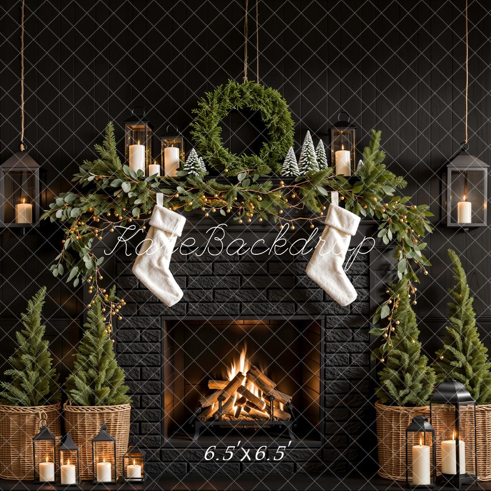 Kate Sapin de Noël Cheminée Chaussette Noir Toile de fond conçue par Emetselch - Kate Backdrop FR