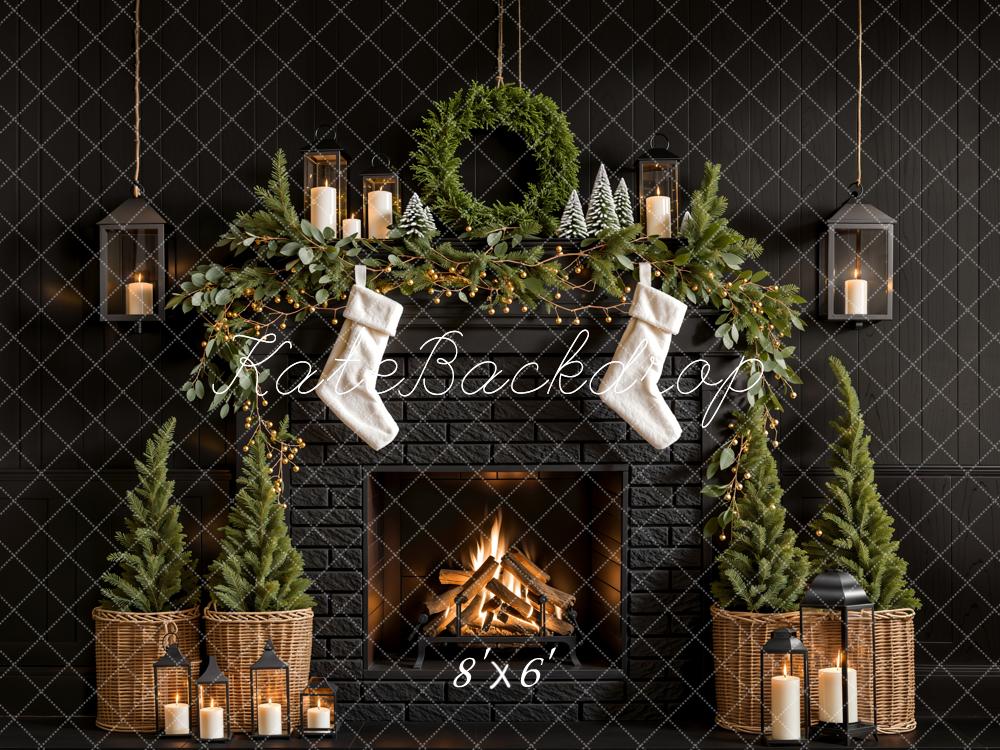 Kate Sapin de Noël Cheminée Chaussette Noir Toile de fond conçue par Emetselch - Kate Backdrop FR