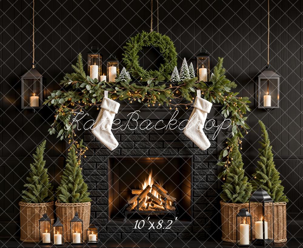 Kate Sapin de Noël Cheminée Chaussette Noir Toile de fond conçue par Emetselch - Kate Backdrop FR