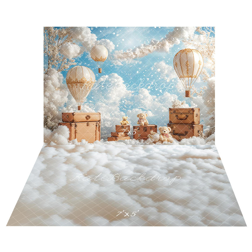Offres Éclair #4 Kate Montgolfières Nuages Voyage Ciel Enfant Toile de fond+Nuages duveteux Blanc Sol Toile de fond - Kate Backdrop FR