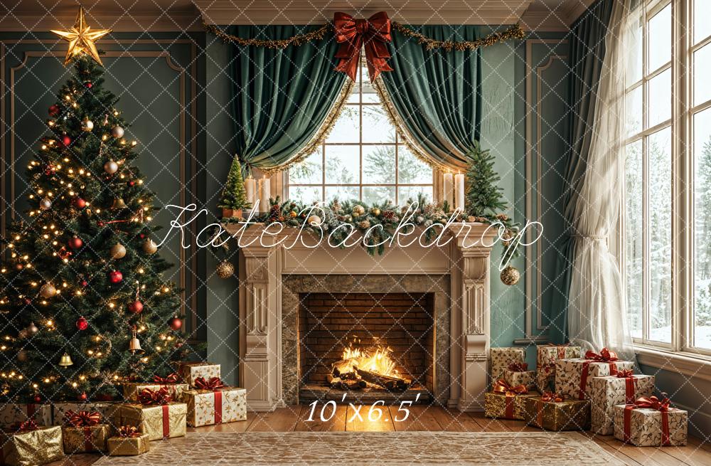 Kate Sapin de Noël Cheminée Cadeaux Fenêtre Toile de fond conçue par Emetselch - Kate Backdrop FR