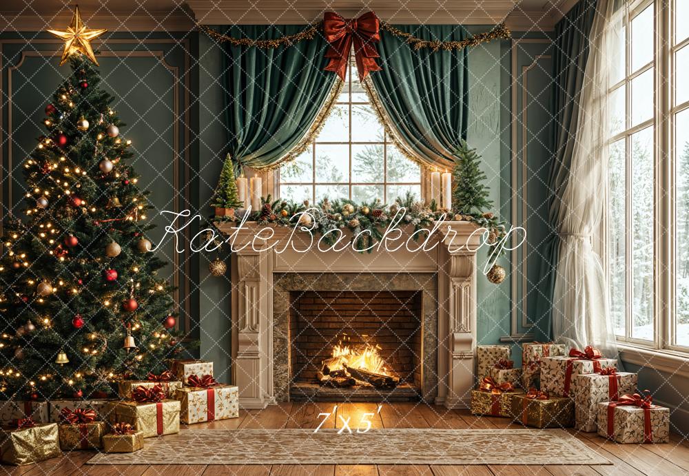 Kate Sapin de Noël Cheminée Cadeaux Fenêtre Toile de fond conçue par Emetselch - Kate Backdrop FR
