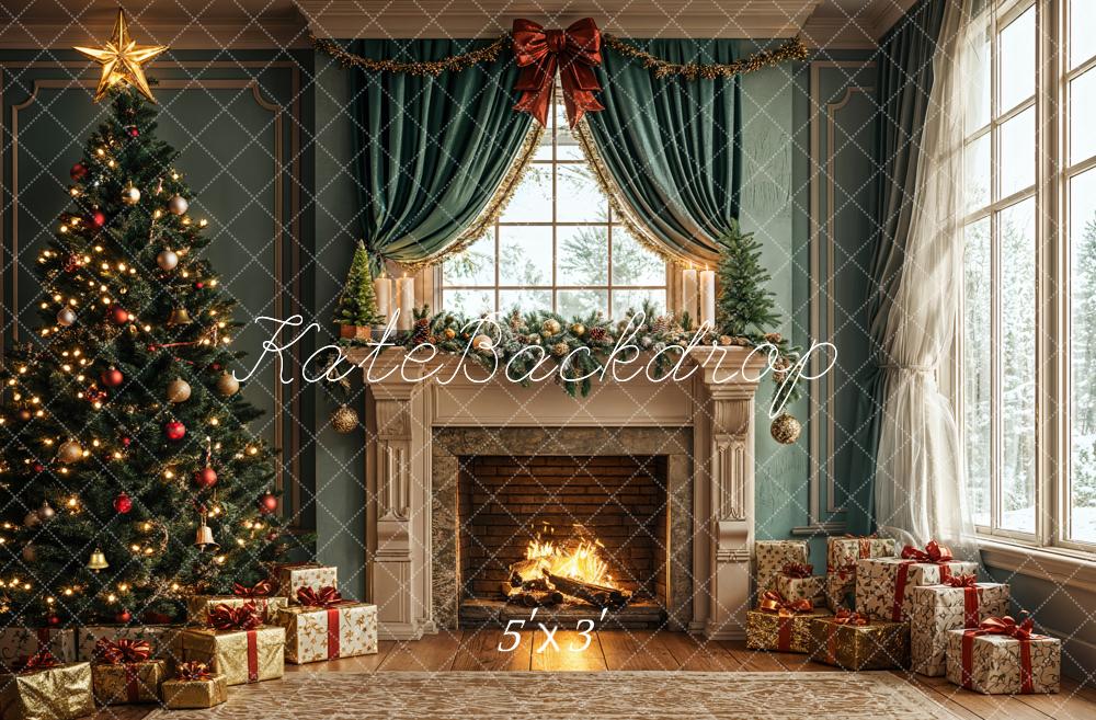 Kate Sapin de Noël Cheminée Cadeaux Fenêtre Toile de fond conçue par Emetselch - Kate Backdrop FR