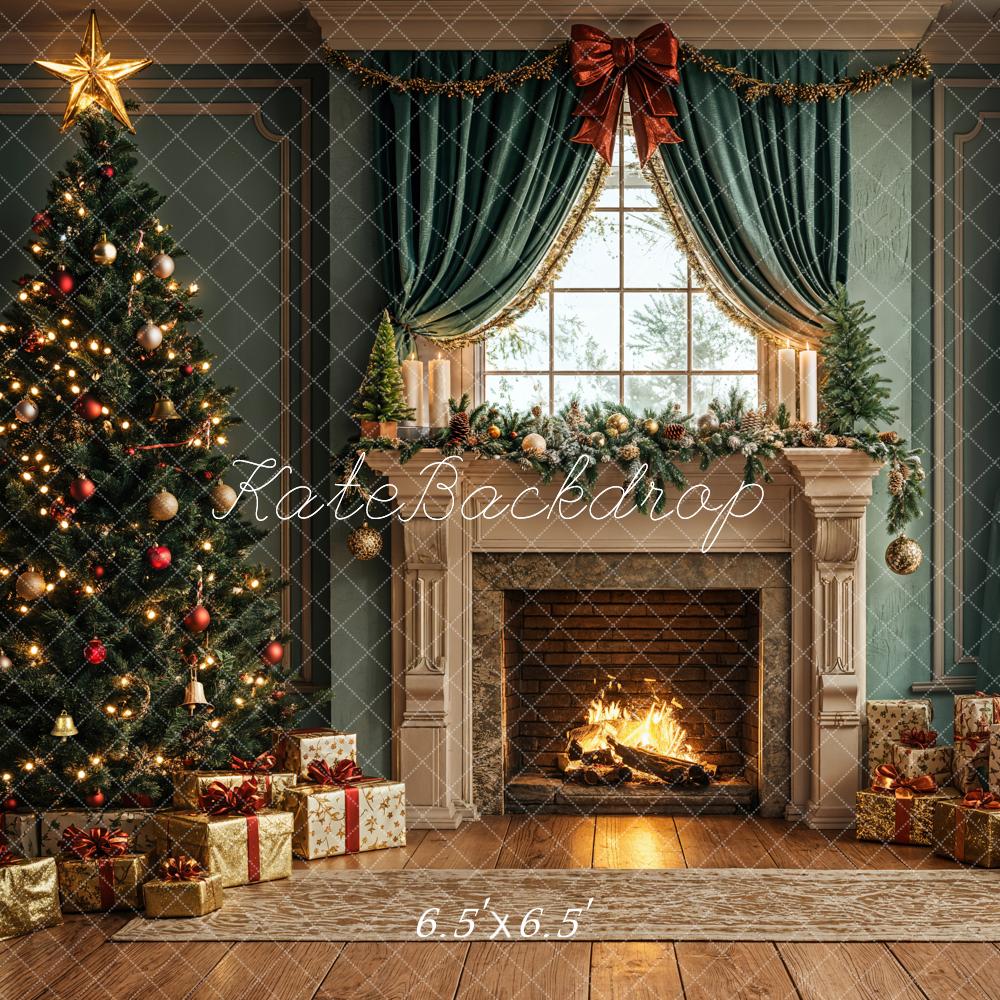 Kate Sapin de Noël Cheminée Cadeaux Fenêtre Toile de fond conçue par Emetselch - Kate Backdrop FR