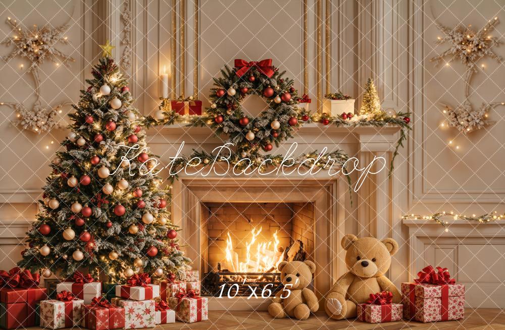 Kate Sapin de Noël Cheminée Mur Rétro Cadeaux Toile de fond conçue par Emetselch - Kate Backdrop FR