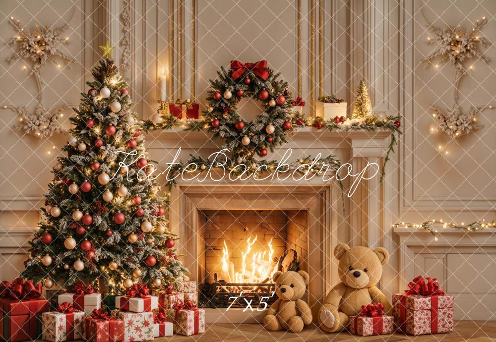Kate Sapin de Noël Cheminée Mur Rétro Cadeaux Toile de fond conçue par Emetselch - Kate Backdrop FR