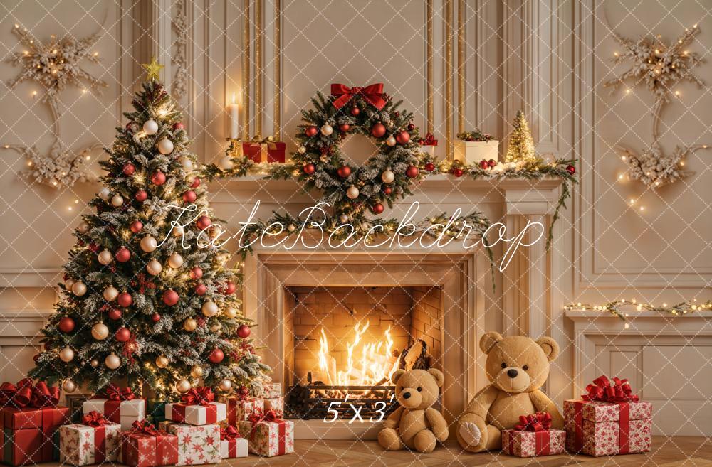 Kate Sapin de Noël Cheminée Mur Rétro Cadeaux Toile de fond conçue par Emetselch - Kate Backdrop FR