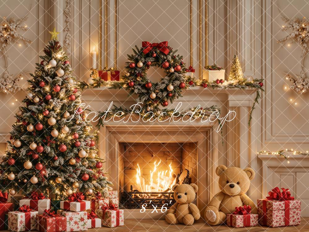 Kate Sapin de Noël Cheminée Mur Rétro Cadeaux Toile de fond conçue par Emetselch - Kate Backdrop FR