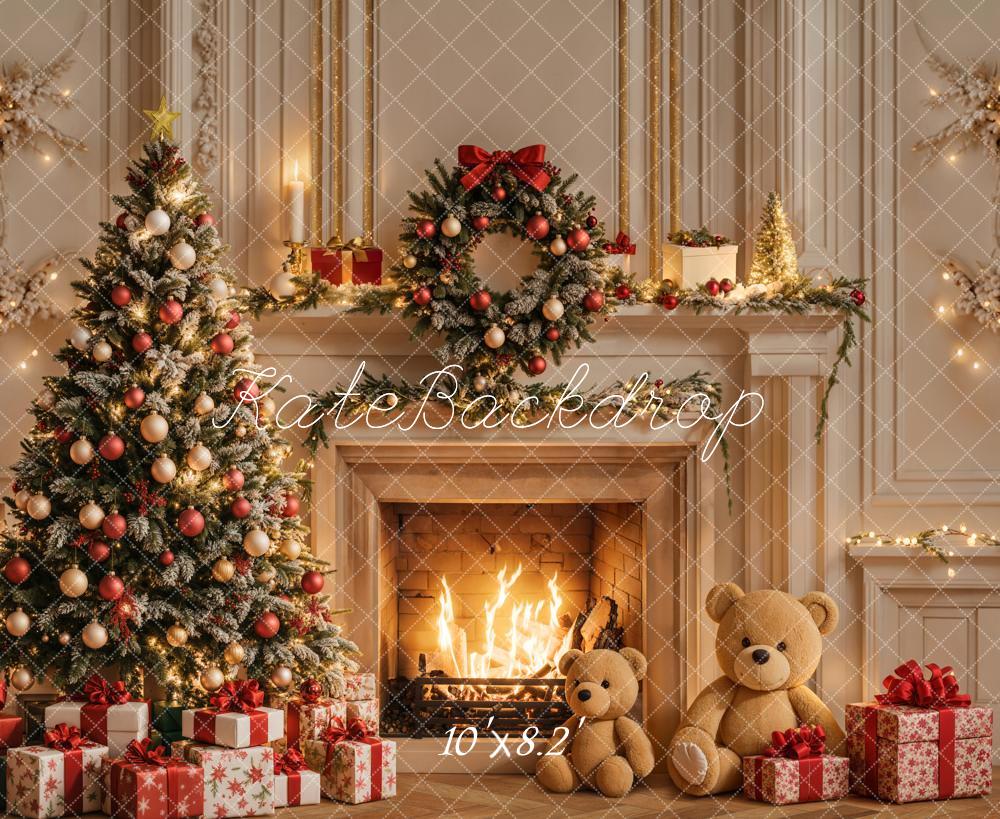 Kate Sapin de Noël Cheminée Mur Rétro Cadeaux Toile de fond conçue par Emetselch - Kate Backdrop FR