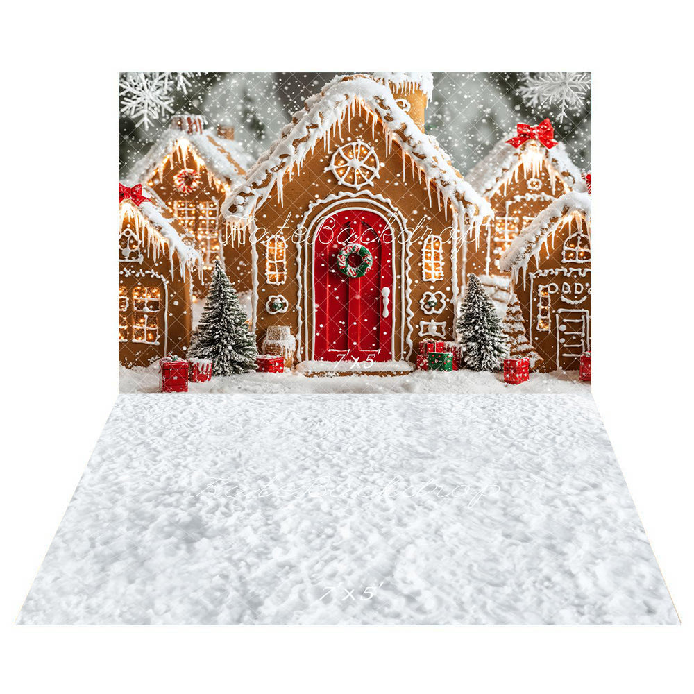 Kate Noël Maisons en pain d'épice Neige Toile de fond+Hiver Blanc Neige Sol Toile de fond - Kate Backdrop FR