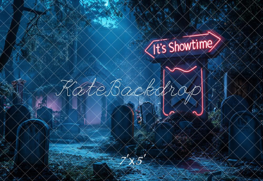 Kate Halloween Néon Cimetière Nuit Toile de fond conçue par Emetselch - Kate Backdrop FR