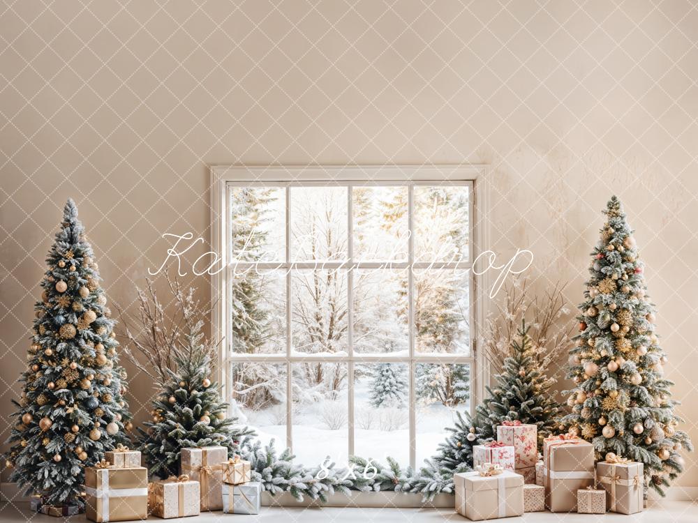 Kate Sapin de Noël Fenêtre Beige Cadeaux Toile de fond conçue par Emetselch - Kate Backdrop FR
