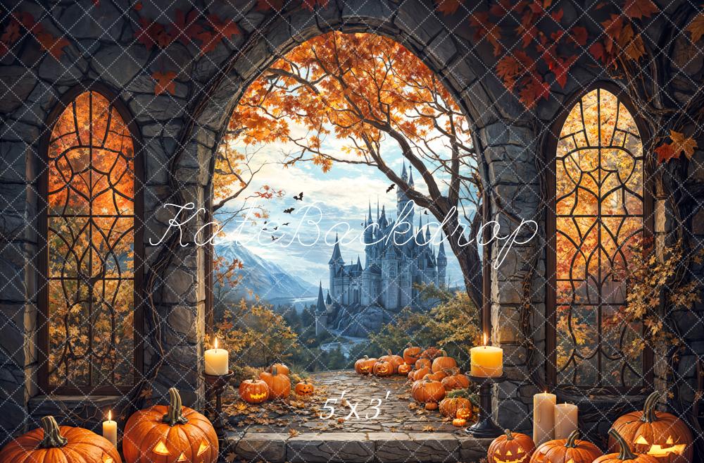 Kate Halloween Arche Érable Château Citrouille Toile de fond conçue par Emetselch - Kate Backdrop FR