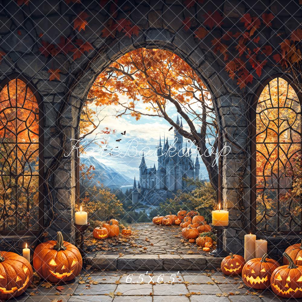 Kate Halloween Arche Érable Château Citrouille Toile de fond conçue par Emetselch - Kate Backdrop FR