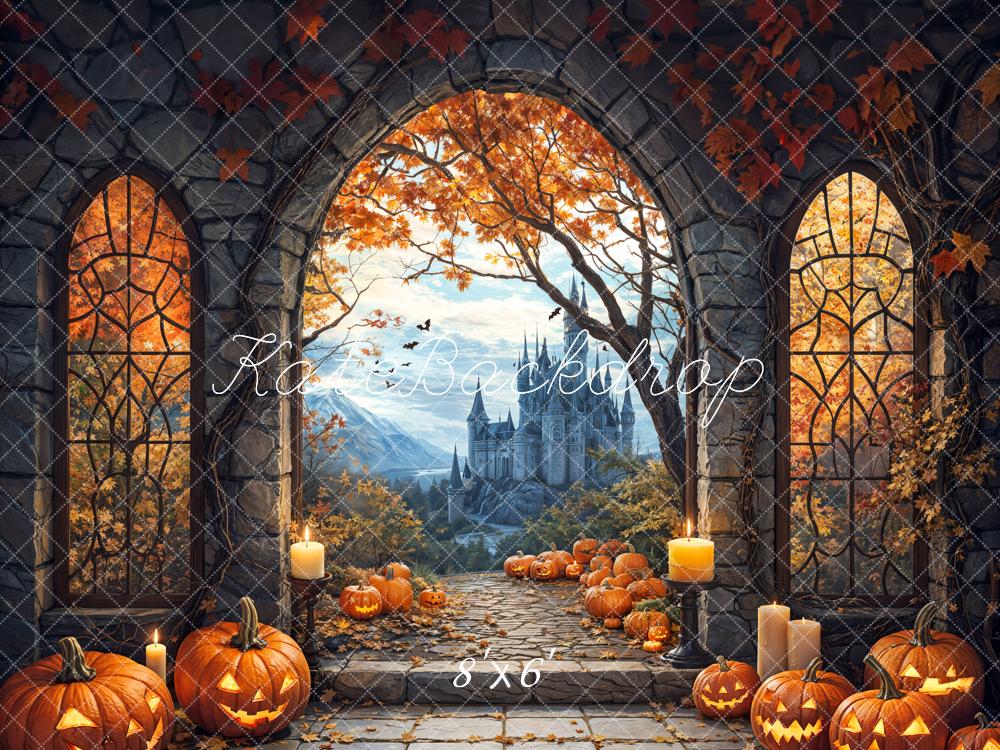 Kate Halloween Arche Érable Château Citrouille Toile de fond conçue par Emetselch - Kate Backdrop FR