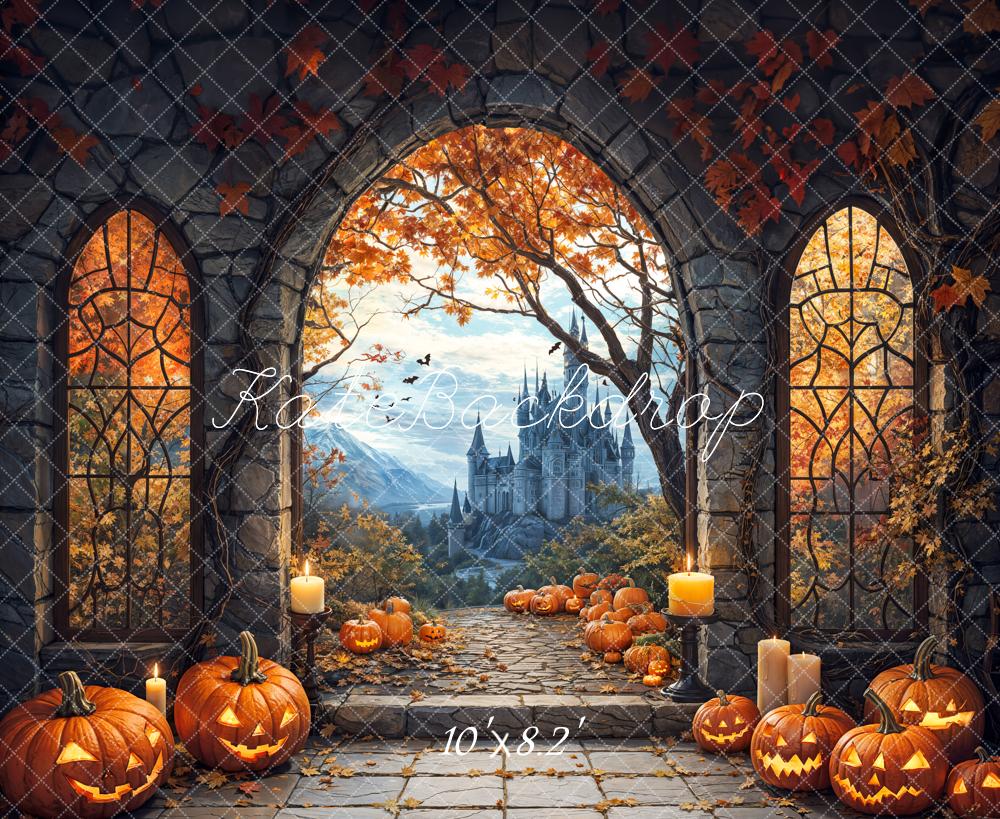 Kate Halloween Arche Érable Château Citrouille Toile de fond conçue par Emetselch - Kate Backdrop FR