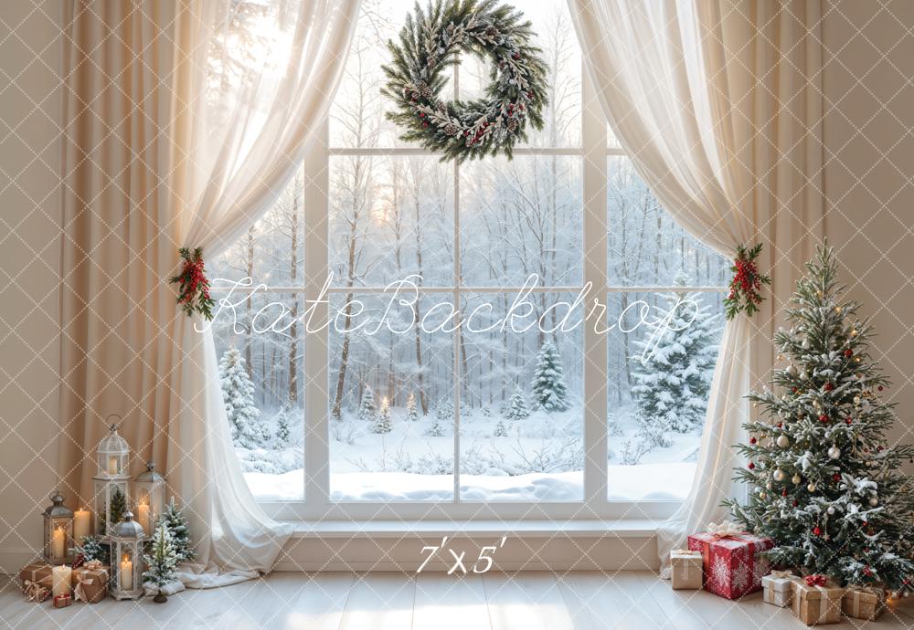 Kate Noël Blanc Fenêtre Couronne Rideau Hiver Toile de fond conçue par Emetselch - Kate Backdrop FR