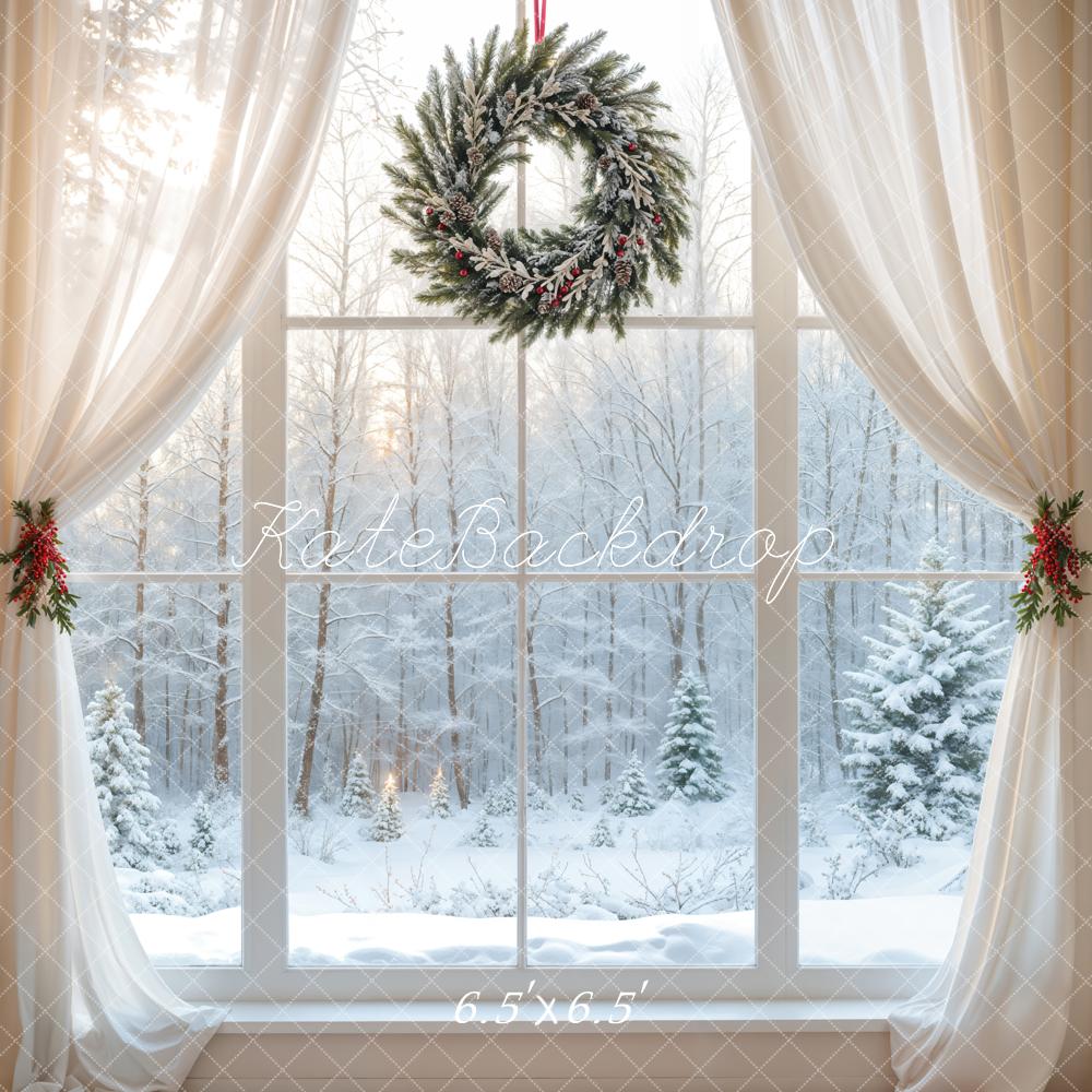 Kate Noël Blanc Fenêtre Couronne Rideau Hiver Toile de fond conçue par Emetselch - Kate Backdrop FR