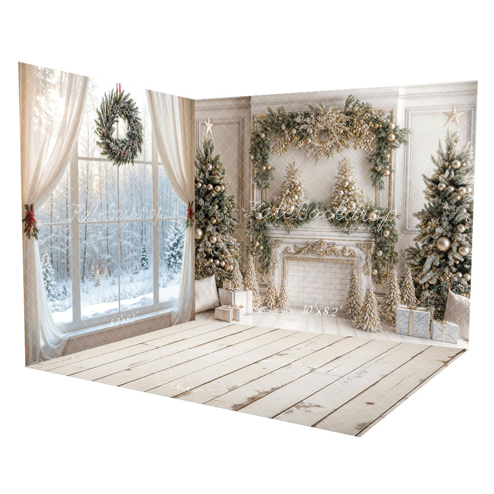 Kate Noël Blanc Fenêtre Cheminée Hiver Ensemble de chambre (8pix8pi&10pix8pi&8pix10pi) - Kate Backdrop FR