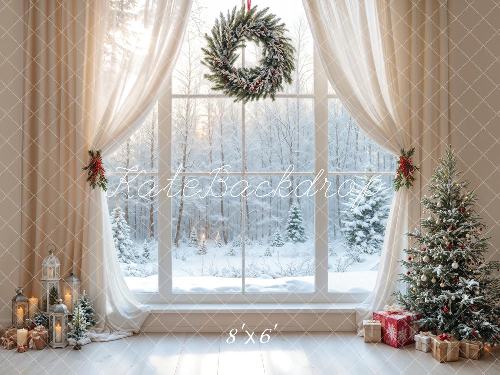 Kate Noël Blanc Fenêtre Couronne Rideau Hiver Toile de fond conçue par Emetselch - Kate Backdrop FR