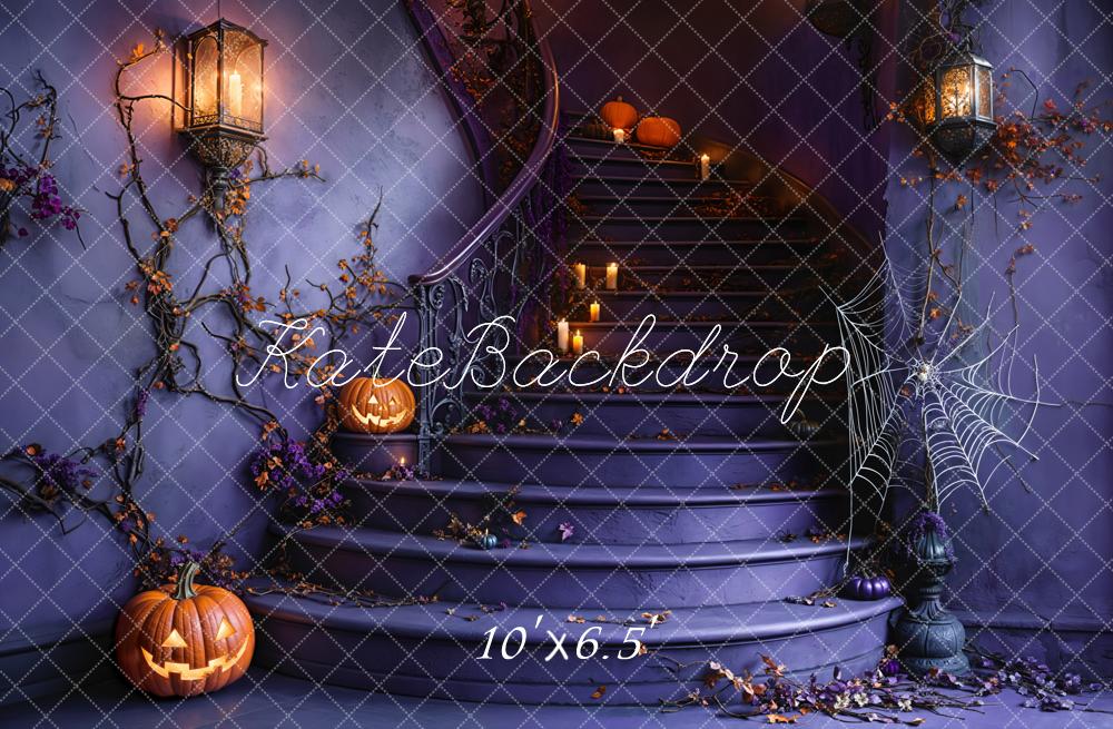 Kate Halloween Escalier Citrouille Toile d'araignée Toile de fond conçue par Emetselch - Kate Backdrop FR